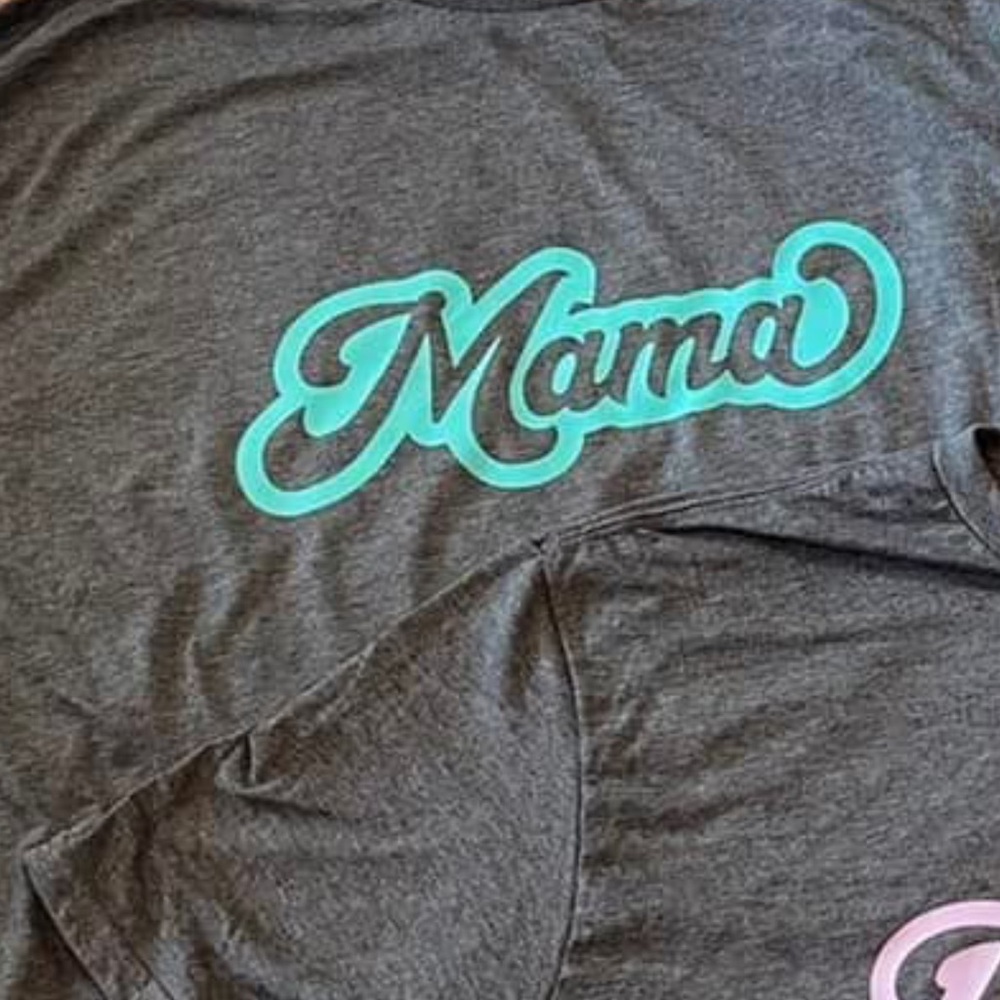 Gildan Gray Tee with Teal "Mama" Script